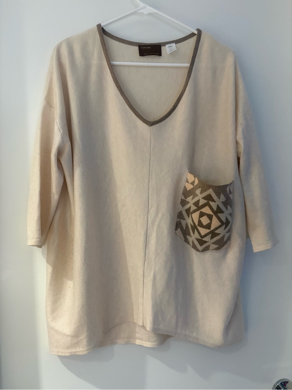 Kerisma Cream V-Neck Tunic with Geometric Pocket